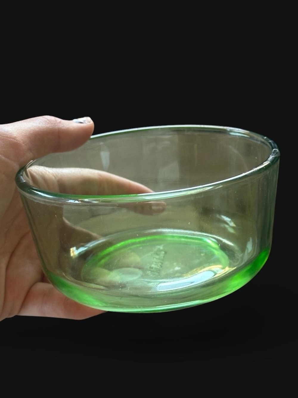 Green Glass Pyrex Bowl - Clear Green